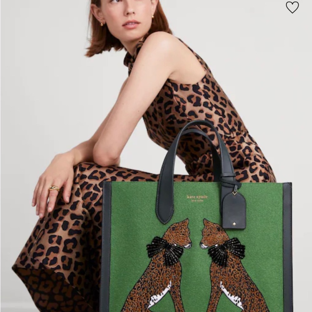 NWT Lucy Manhattan Lady Leopard Embroidered Tote Bag